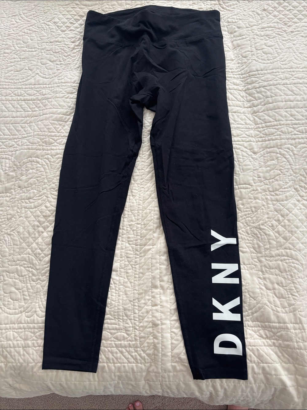 DKNY Black Leggings with White Side Logo